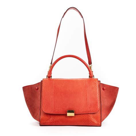 Trapèze python handbag Celine Red in Python 